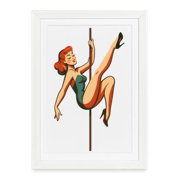 Pole dance Pole Dancer Redhead Retro Années 50 - Affiche encadrée (27 × 37 cm) - blanc - Devant