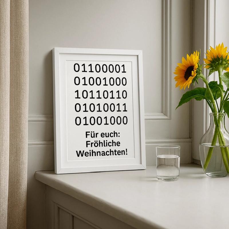 Binary Code Weihnachtszauber Gerahmtes Poster (27 × 37 cm)