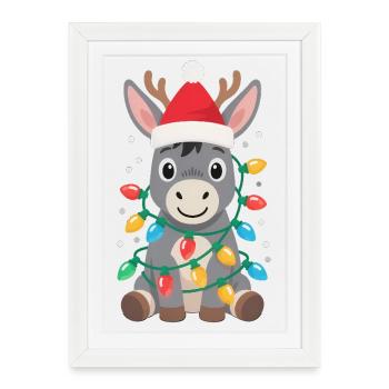 Esel Elfe Weihnachten Mütze Santa Lustig - Gerahmtes Poster (27 × 37 cm) - Weiß - Vorne