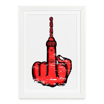 Doigt du Majeur Modèle de la perceuse Rouge - Affiche encadrée (27 × 37 cm) - blanc - Devant