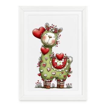 Lama with hearts - Framed poster (27 × 37 cm) - white - Front