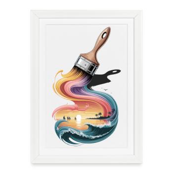 Plage d’été Coucher de soleil Vagues Effleurent la mer - Affiche encadrée (27 × 37 cm) - blanc - Devant