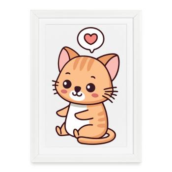 Chaton Coeur Doux Illustration - Affiche encadrée (27 × 37 cm) - blanc - Devant