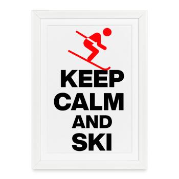 KEEP CALM AND SKI! FUN ON THE SLOPES AND HUT FUN s - Framed poster (27 × 37 cm) - white - Front