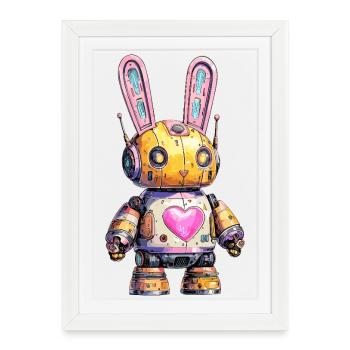 Lapin robot néon - Affiche encadrée (27 × 37 cm) - blanc - Devant