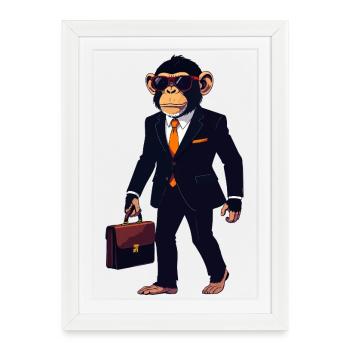 Singe en costume avec valise Responsable de l’humour Mortiv - Affiche encadrée (27 × 37 cm) - blanc - Devant
