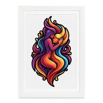 Étreinte d’amour colorée - Affiche encadrée (27 × 37 cm) - blanc - Devant