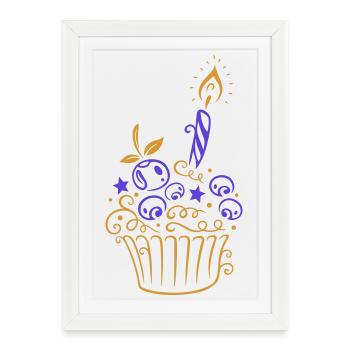 Cupcake aux myrtilles - Motif pâtisserie sucrée - Affiche encadrée (27 × 37 cm) - blanc - Devant