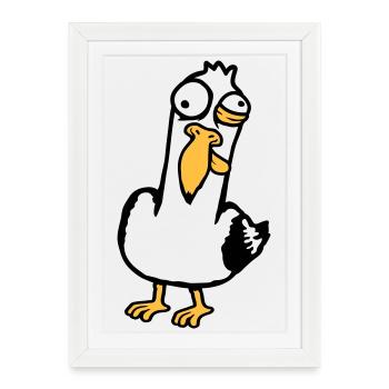 Crazy Seagull Squinting Grimace Insane Bird - Framed poster (27 × 37 cm) - white - Front