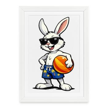 Bunny Beach Vibes with Ball - Framed poster (27 × 37 cm) - white - Front