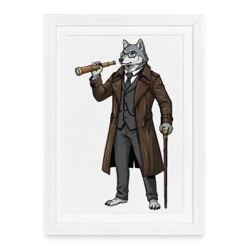 Wolf Steampunk Captain Spyglass Aristocrat - Framed poster (27 × 37 cm) - white - Front