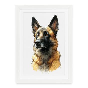 German Shepherd Portrait Illustration - Framed poster (27 × 37 cm) - white - Front