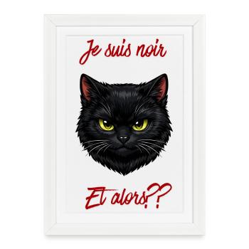 Chat noir et texte rouge audacieux - Affiche encadrée (27 × 37 cm) - blanc - Devant