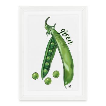 Illustration de la gousse de pois verts et des pois - Affiche encadrée (27 × 37 cm) - blanc - Devant