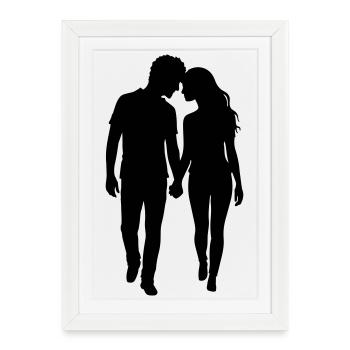 Couple Silhouette Amour Romance Petit ami de la Saint-Valentin - Affiche encadrée (27 × 37 cm) - blanc - Devant