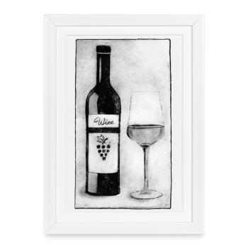 Wine Bottle with Glass - Hand Carved Printable - Framed poster (27 × 37 cm) - white - Front