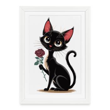 Black Cat Rose T-Shirt - Framed poster (27 × 37 cm) - white - Front