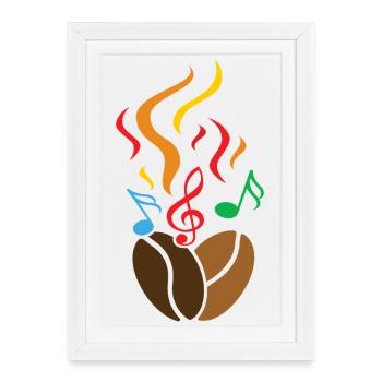 Grains de café avec notes de musique - Affiche encadrée (27 × 37 cm) - blanc - Devant