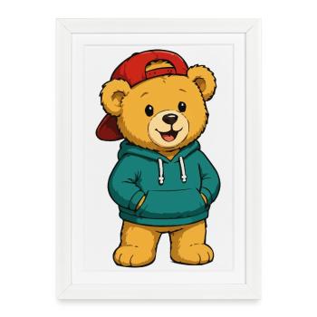Casquette à capuche Teddy Streetwear - Affiche encadrée (27 × 37 cm) - blanc - Devant