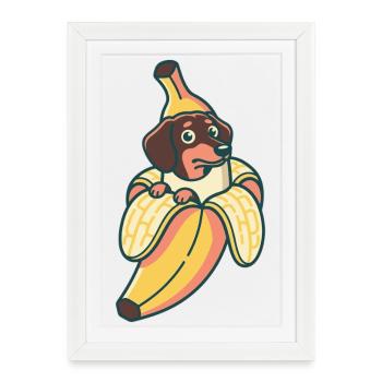 Banane teckel - Affiche encadrée (27 × 37 cm) - blanc - Devant