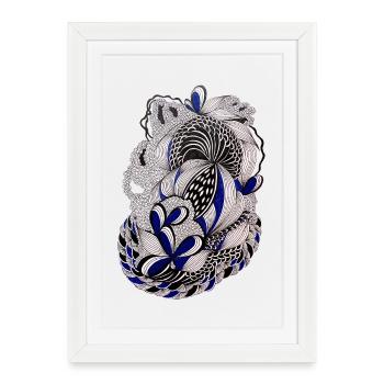 Ornement noir blanc bleu - Affiche encadrée (27 × 37 cm) - blanc - Devant