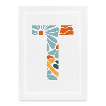 Lettre t fleurs groovy idée cadeau  - Affiche encadrée (27 × 37 cm) - blanc - Devant