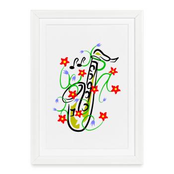 Saxophon Design - Gerahmtes Poster (27 × 37 cm) - Weiß - Vorne