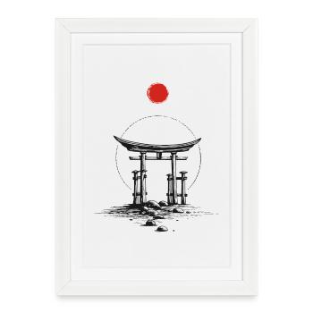 Red Sun Torii – Zen Minimal Japon - Affiche encadrée (27 × 37 cm) - blanc - Devant