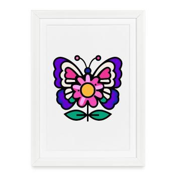 Papillon sur fleur - Affiche encadrée (27 × 37 cm) - blanc - Devant