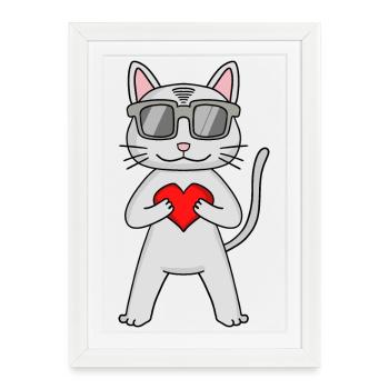 Devon Rex with sunglasses and heart - Framed poster (27 × 37 cm) - white - Front
