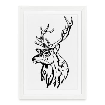 Tête de cerf [Noir] - Affiche encadrée (27 × 37 cm) - blanc - Devant