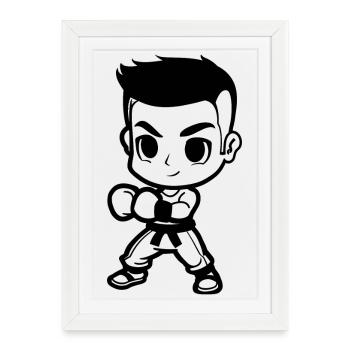 Kickboxing Garçon Look Comique - Affiche encadrée (27 × 37 cm) - blanc - Devant