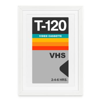Vintage T-120 VHS Video Cassette Retro Sticker - Framed poster (27 × 37 cm) - white - Front