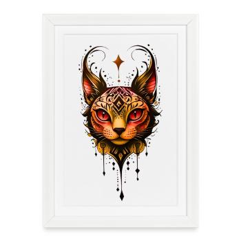 Élégance ornementale : Portrait d’un chat. - Affiche encadrée (27 × 37 cm) - blanc - Devant