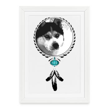 Portrait de Husky avec attrape-rêves - Affiche encadrée (27 × 37 cm) - blanc - Devant