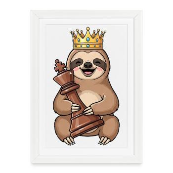 Funny Sloth Chess King Chess Shenanigans - Framed poster (27 × 37 cm) - white - Front