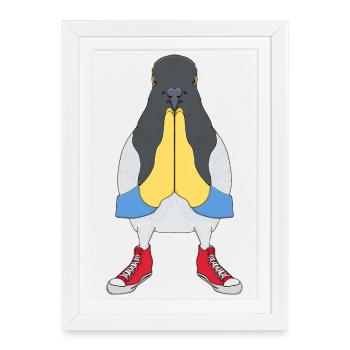 Praying Pigeon with Shoes - Framed poster (27 × 37 cm) - white - Front