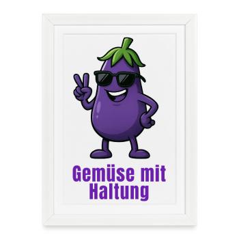 Légumes avec attitude – Aubergine violette - Affiche encadrée (27 × 37 cm) - blanc - Devant