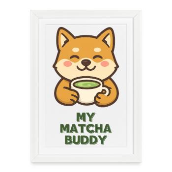 Matcha Buddy Shiba – Grinning Cup Hero - Framed poster (27 × 37 cm) - white - Front