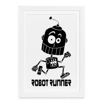 Robot noir qui court - Affiche encadrée (27 × 37 cm) - blanc - Devant