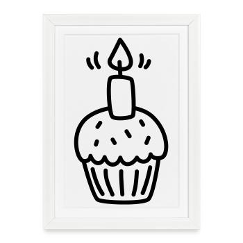 Muffin avec une bougie pour un anniversaire - Affiche encadrée (27 × 37 cm) - blanc - Devant