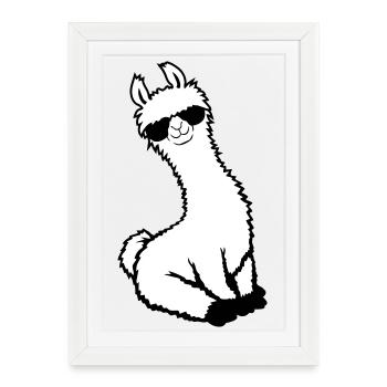 Pas de drame Lama Lunettes de soleil cool assis détendu - Affiche encadrée (27 × 37 cm) - blanc - Devant