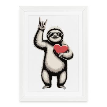 Paresseux cool avec du cœur - Affiche encadrée (27 × 37 cm) - blanc - Devant
