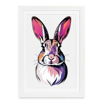 Colorful Rabbit Head Bunny Portrait Pop Art Art - Framed poster (27 × 37 cm) - white - Front