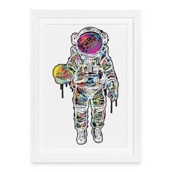 Astronaute Espace Scribble Peinture Planète - Affiche encadrée (27 × 37 cm) - blanc - Devant