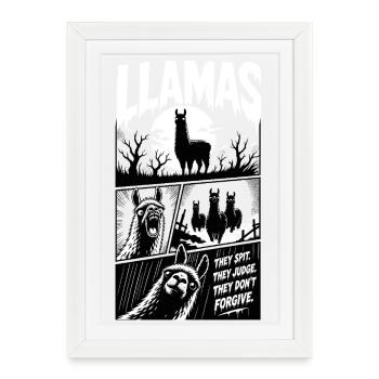 Llamas They Spit They Judge Horror - Framed poster (27 × 37 cm) - white - Front