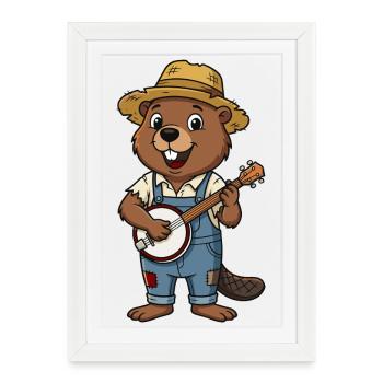 Castor avec banjo - Affiche encadrée (27 × 37 cm) - blanc - Devant