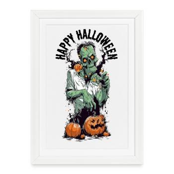 Joyeux Halloween Monstre Zombie Vert - Affiche encadrée (27 × 37 cm) - blanc - Devant