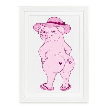 Schwein von hinten - Sonnenhut - Flip Flops - Gerahmtes Poster (27 × 37 cm) - Weiß - Vorne