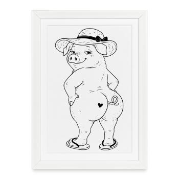 Cochon par derrière - Affiche encadrée (27 × 37 cm) - blanc - Devant